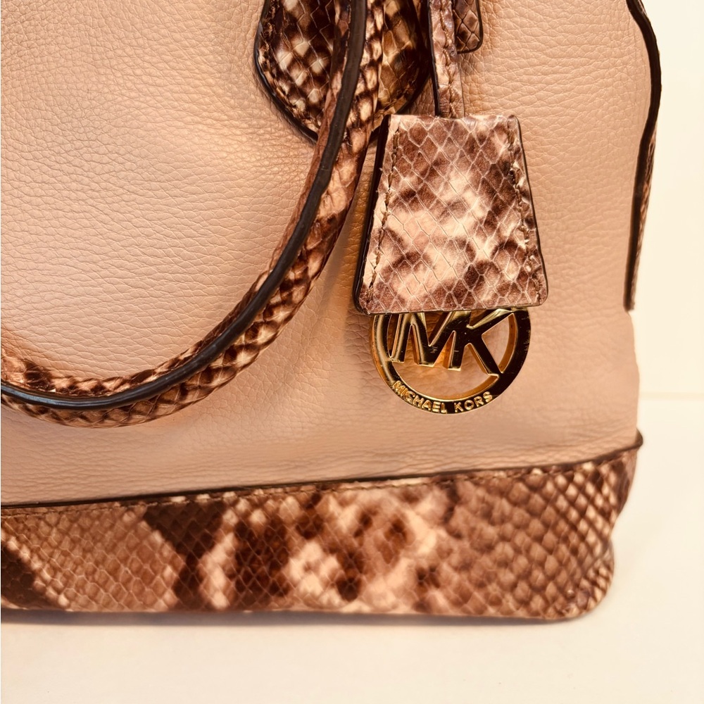 Michael Kors Smythe Blush Pink Beige Snake Leather Satchel - Picture 2 of 12
